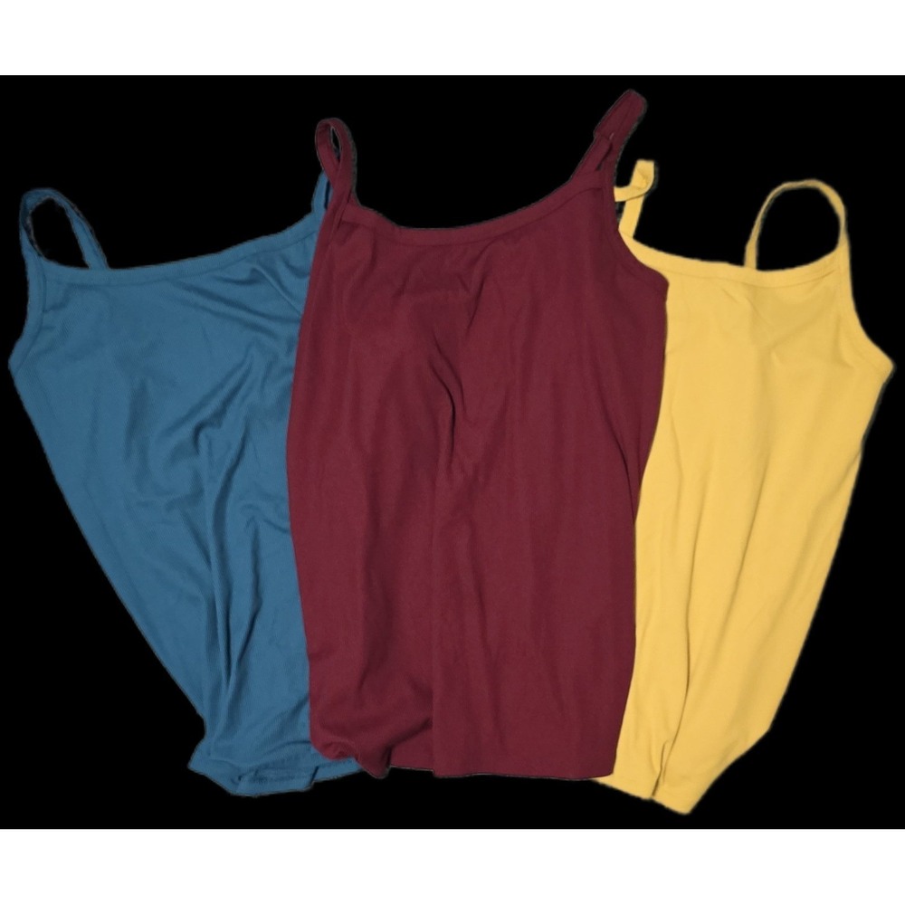 Set of 3 XXL 19 Ribbed Tank Top Bundle Sleeveless Maroon Blue Mustard (T) - Picture 2 of 13